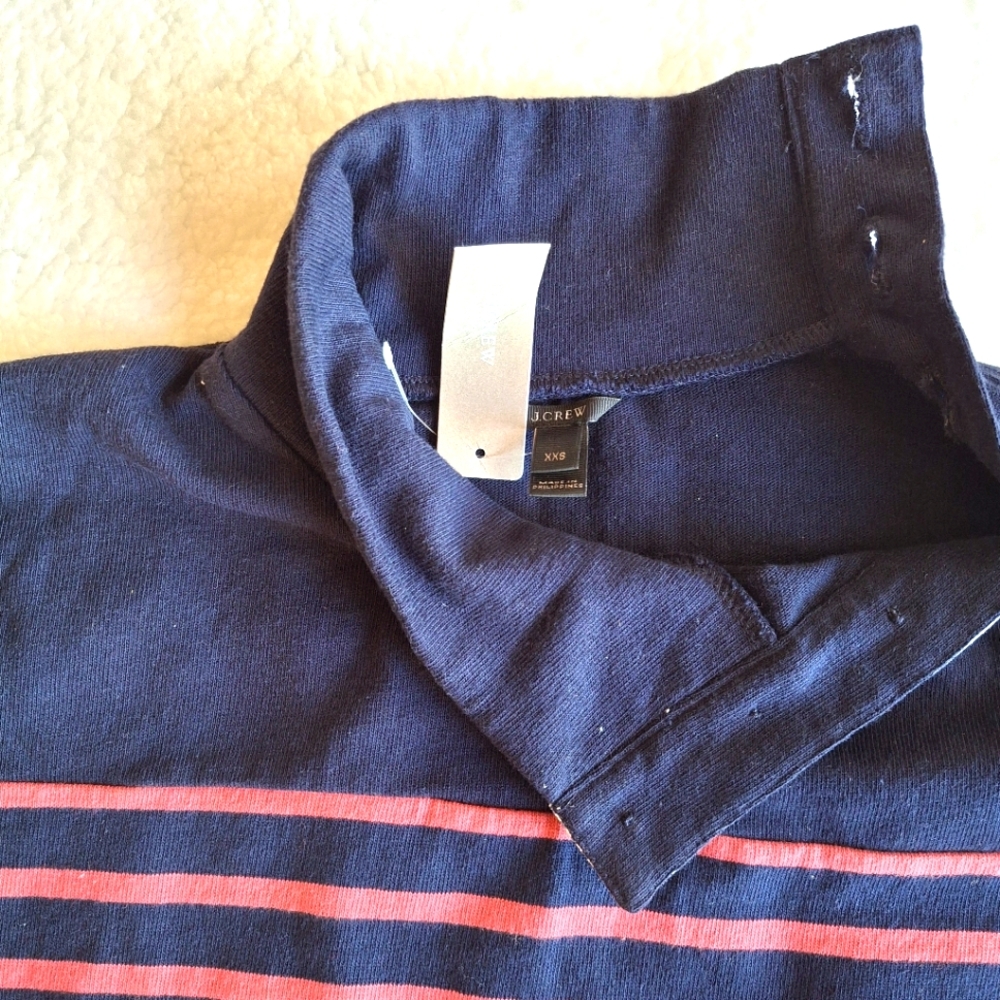 New J. Crew Coral Navy Nautical‎ Stripe TurtleNeck Longsleeve Sweater 100%Cotton - Picture 7 of 14